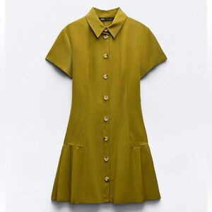 Zara Olive Mini Shirt Dress